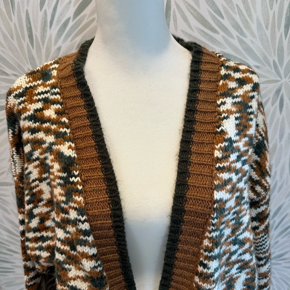 Skies Are Blue Brown and Green Open Front Long Cardigan Sweater Size Large - Picture 5 of 8